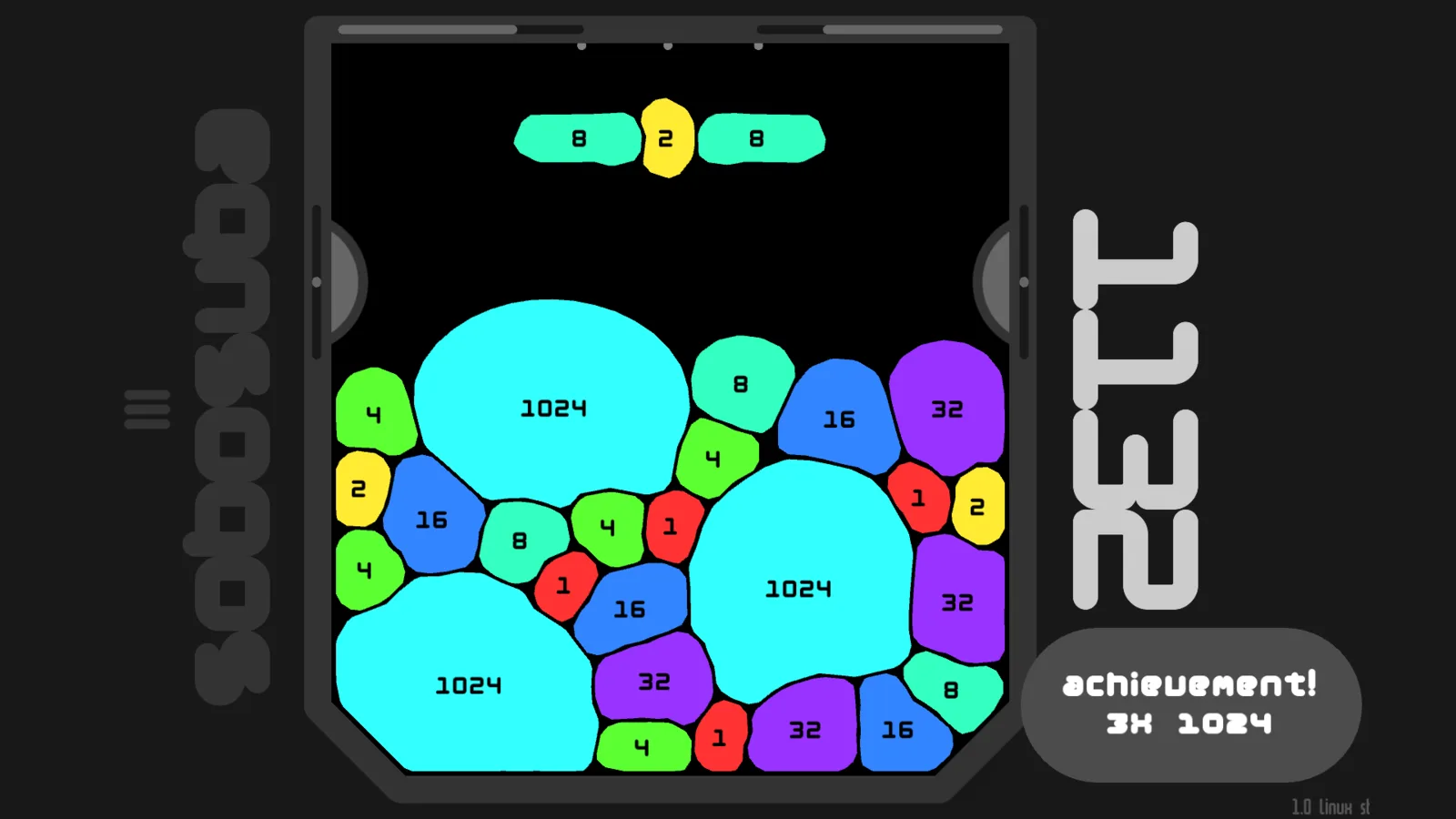 An achievement popup after merging three 1024 blobs in sobosuba